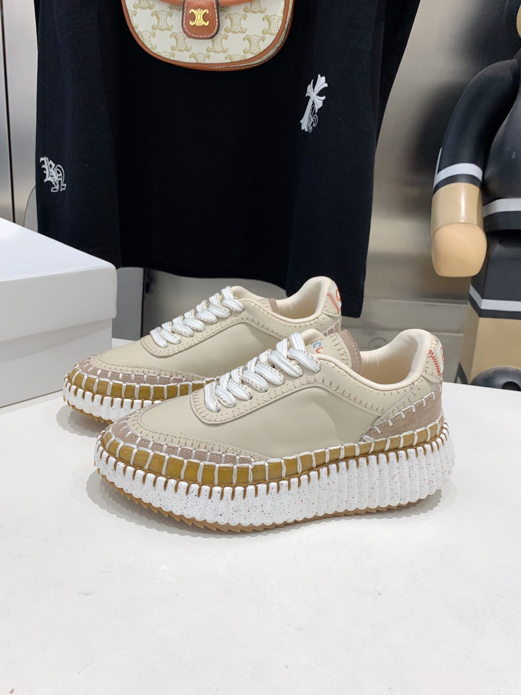 NAMA SNEAKER 5 CM IN BISQUE BEIGE CALFSKIN