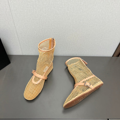 ALAIA SHORT BOOTS IN BEIGE MESH FISHNET