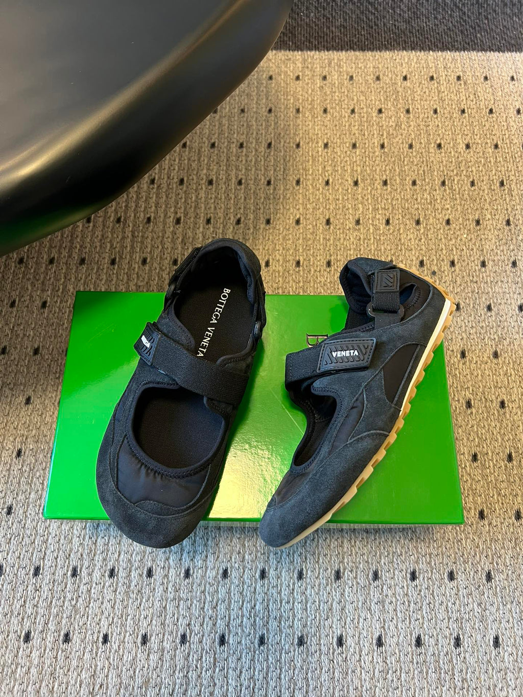 BOTTEGA VENETA 26S MARY JANE SNEAKER IN BLACK SUEDE AND FABRIC