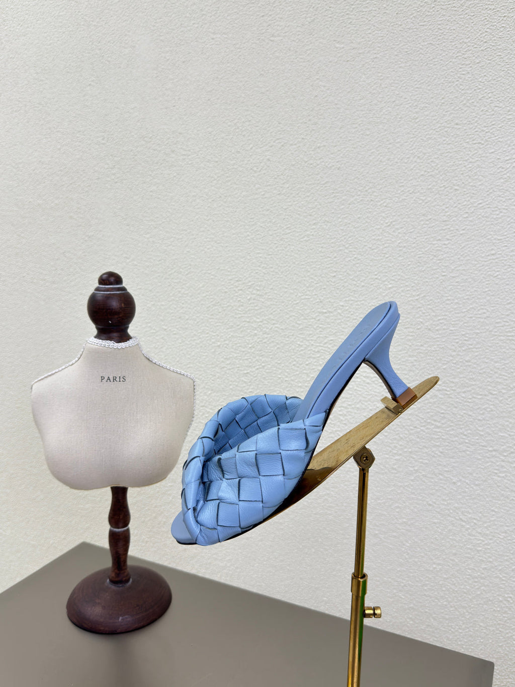 BOTTEGA VENETA BLINK HIGH 5 CM MULE IN CERULEAN BLUE INTRECCIATO LEATHER