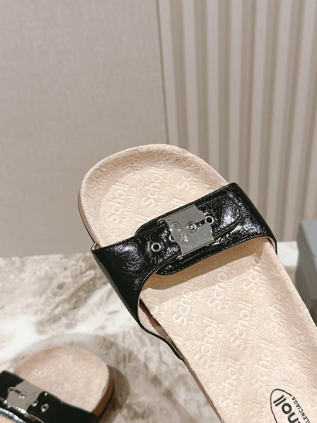 BALENCIAGA 25S SCHOLL SLIDES IN BLACK PU LEATHER WITH SILVER HARDWARE