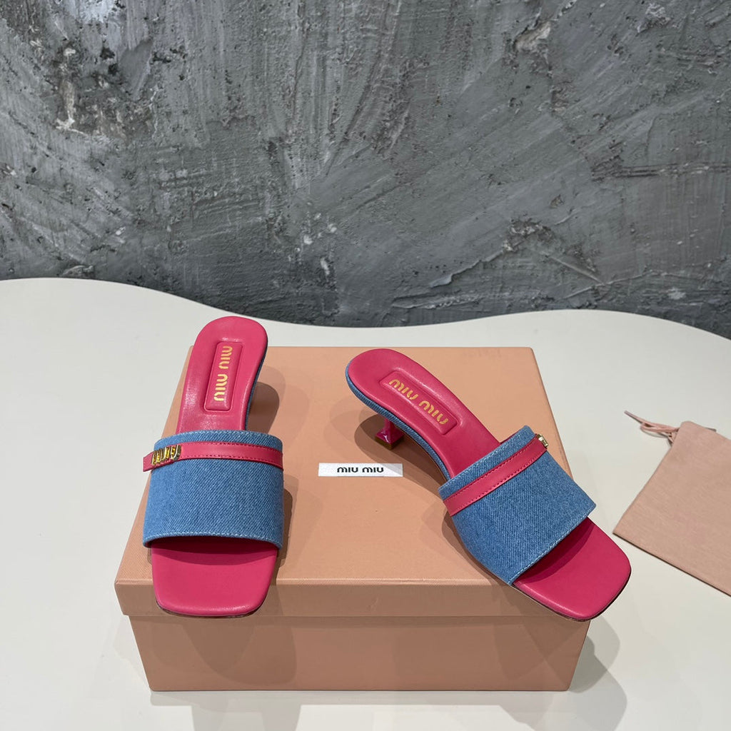 DEEP PINK HIGH HEEL WITH BLUE STRAPS AND PINK BELT