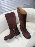 BOTTEGA VENETA 26S TALL BOOTS IN BROWN SUEDE WITH ROPE DETAIL