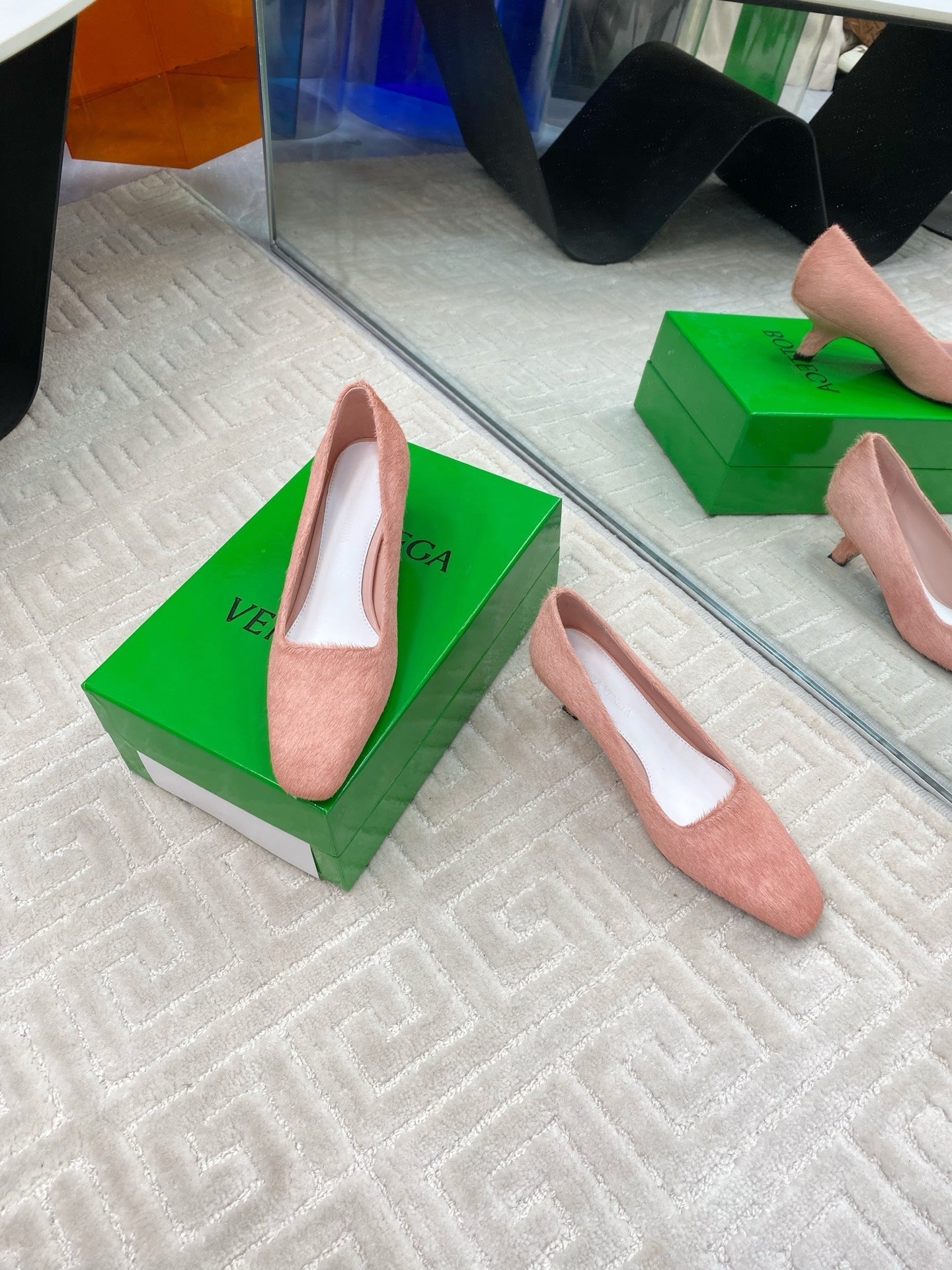 BOTTEGA VENETA BOOGIE JAGUAR-PRINTED CALF HAIR PUMPS 45 MM ROSE PINK