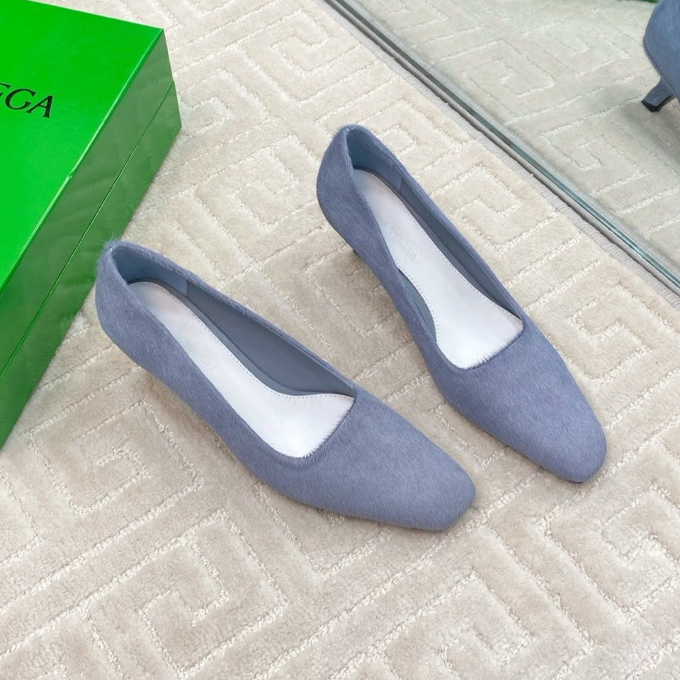 BOTTEGA VENETA BOOGIE JAGUAR-PRINTED CALF HAIR PUMPS 45 MM PIGEON BLUE