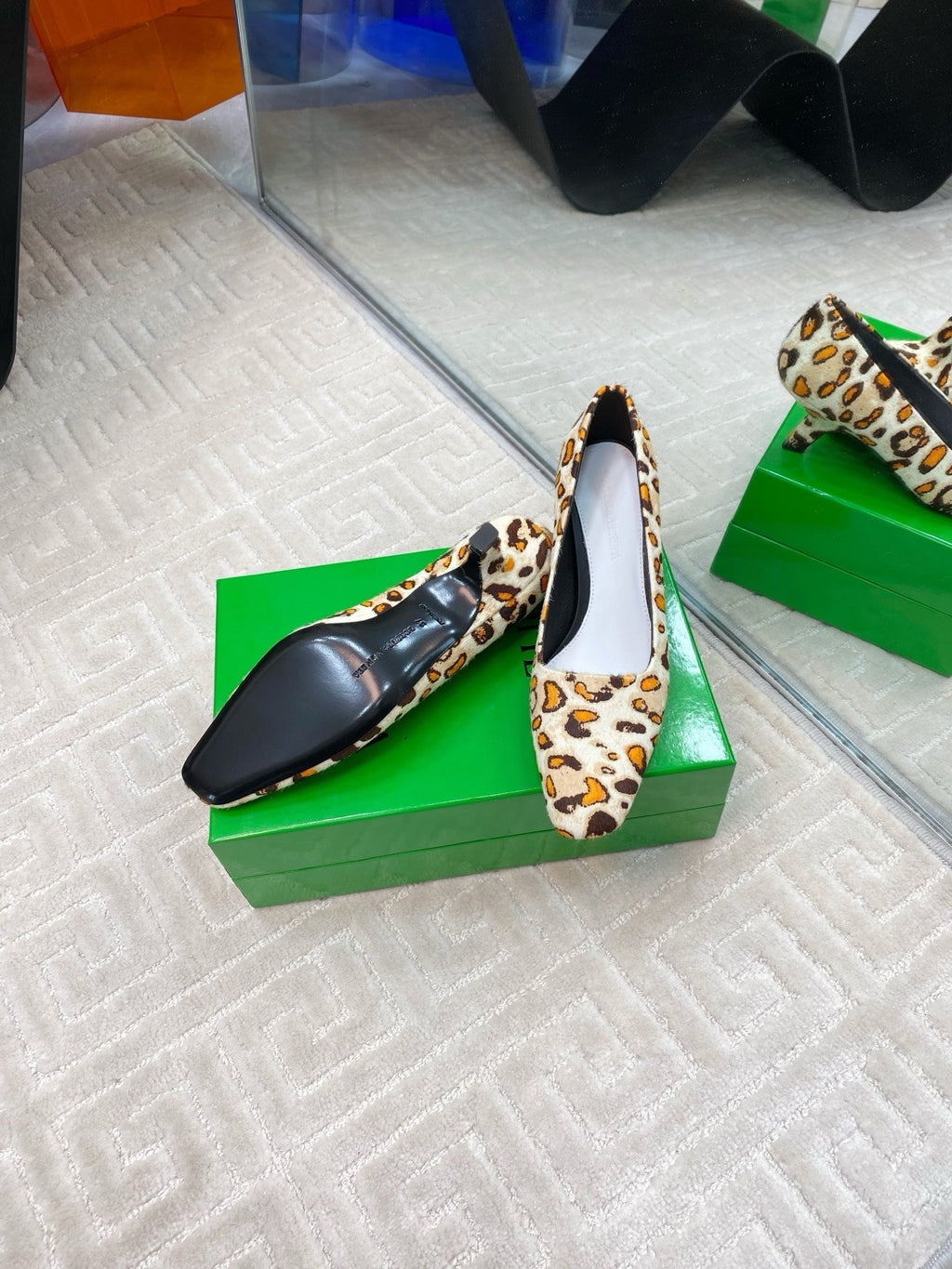 BOTTEGA VENETA BOOGIE JAGUAR-PRINTED CALF HAIR PUMPS 45 MM LEOPARD PATTERN