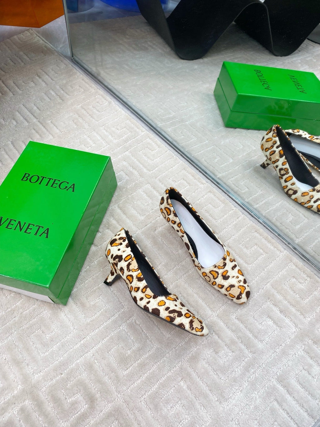 BOTTEGA VENETA BOOGIE JAGUAR-PRINTED CALF HAIR PUMPS 45 MM LEOPARD PATTERN