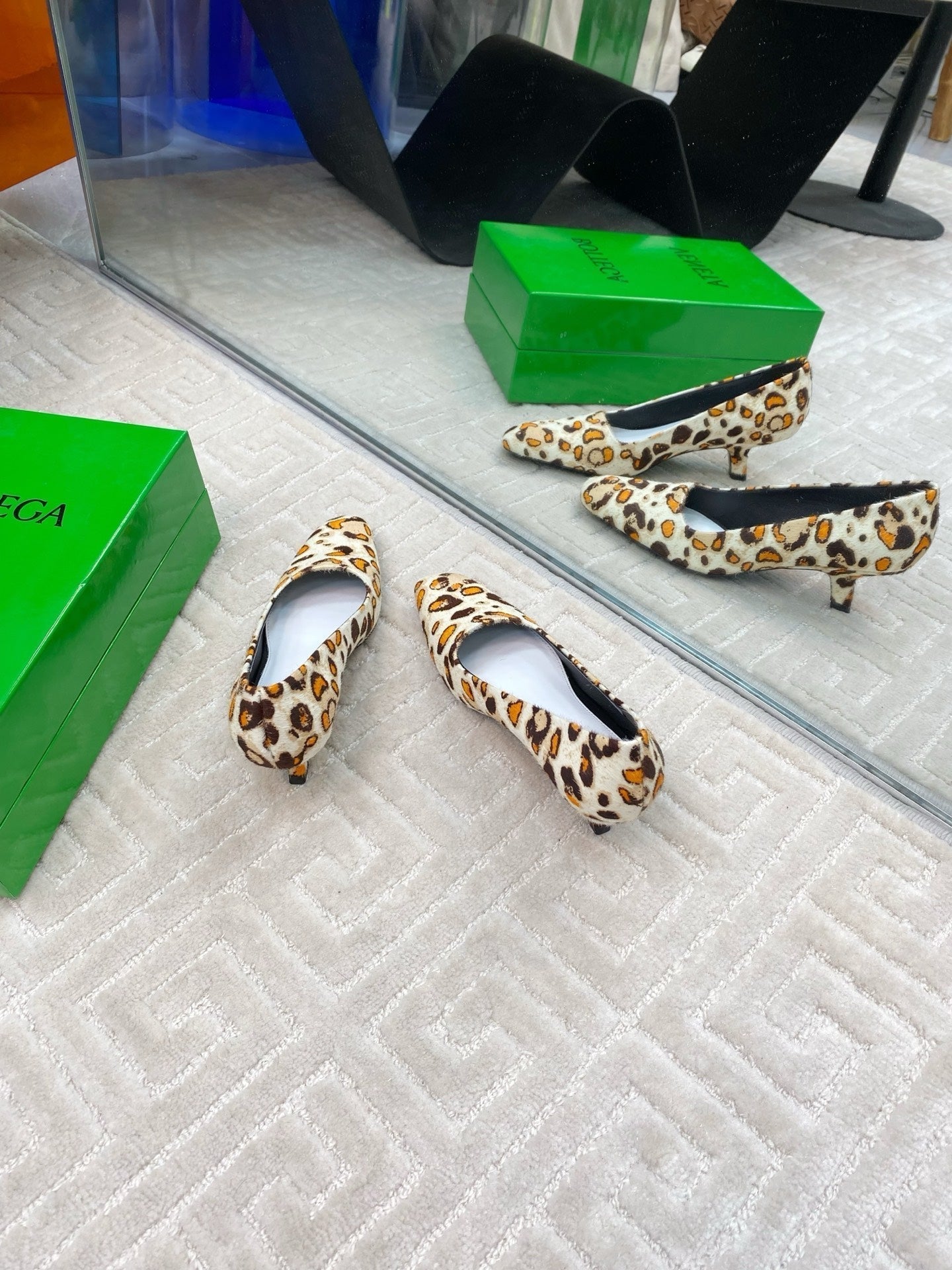 BOTTEGA VENETA BOOGIE JAGUAR-PRINTED CALF HAIR PUMPS 45 MM LEOPARD PATTERN