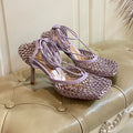BOTTEGA VENETA LACE-UP SANDAL IN LIGHT PURPLE METALLIZED MESH AND LEATHER WITH RHINSTONES 9 CM