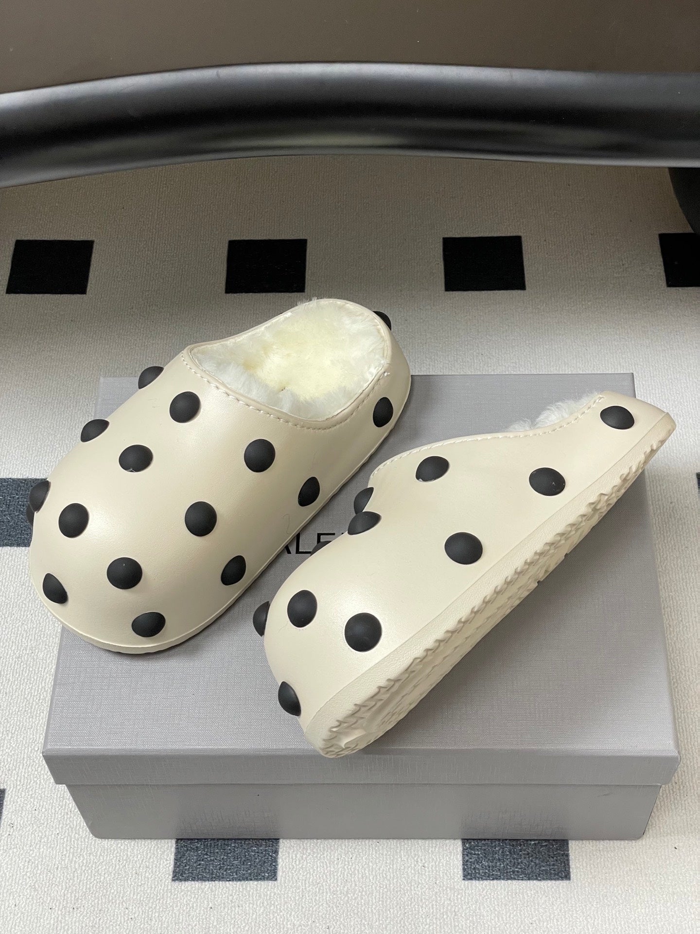 BALENCIAGA 25S FUR-LINED MULES IN WHITE FAUX LEATHER