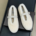 ALAIA 25S COZY MARY JANE SHEARLING FLATS IN WHITE