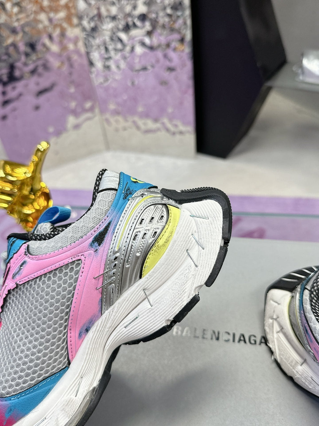 STAPLER SNEAKER IN GRAY PINK BLUE POLYURETHANE AND MESH