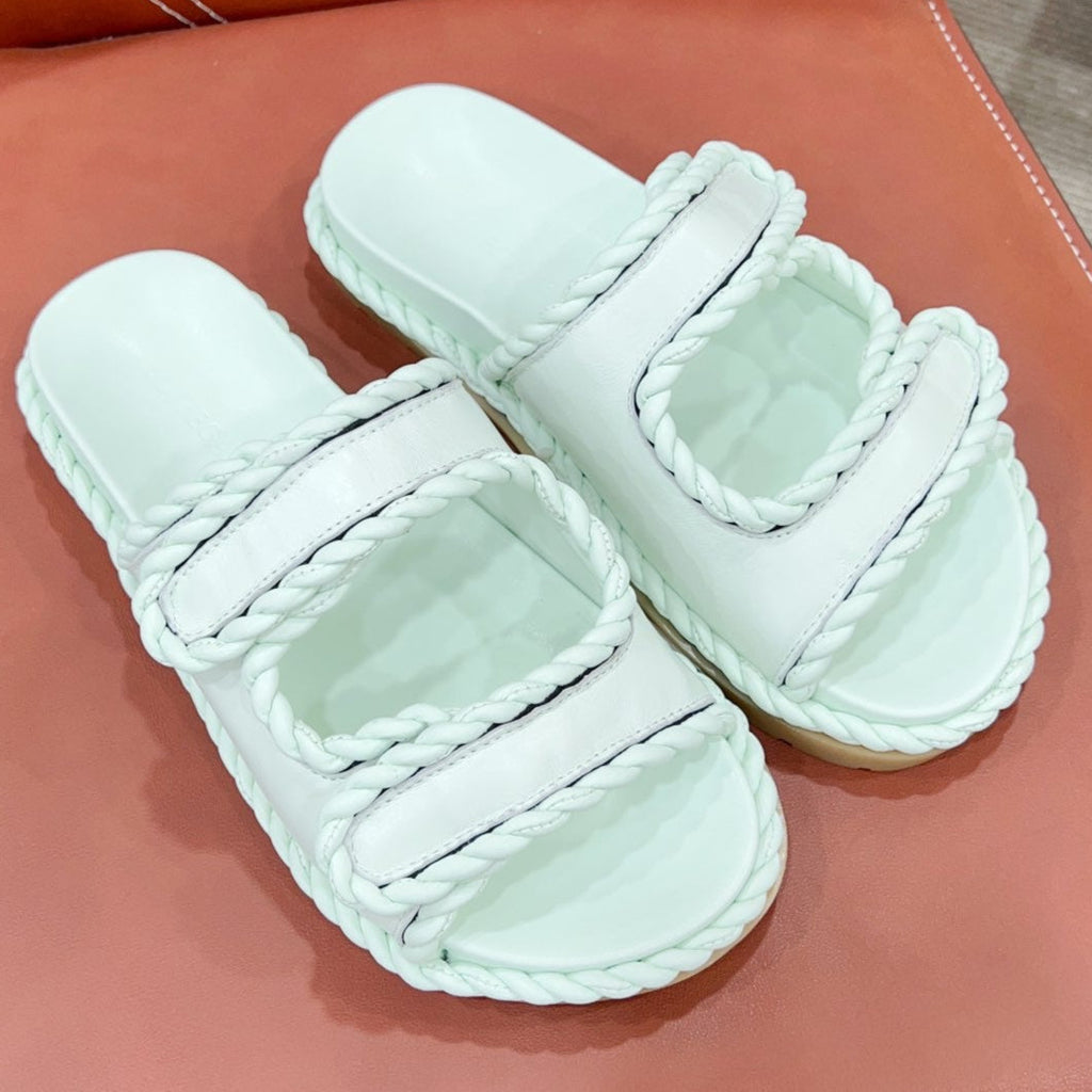 BOTTEGA VENETA REFINED DAD SANDAL IN PISTACHIO GREEN LAMBSKIN MULE