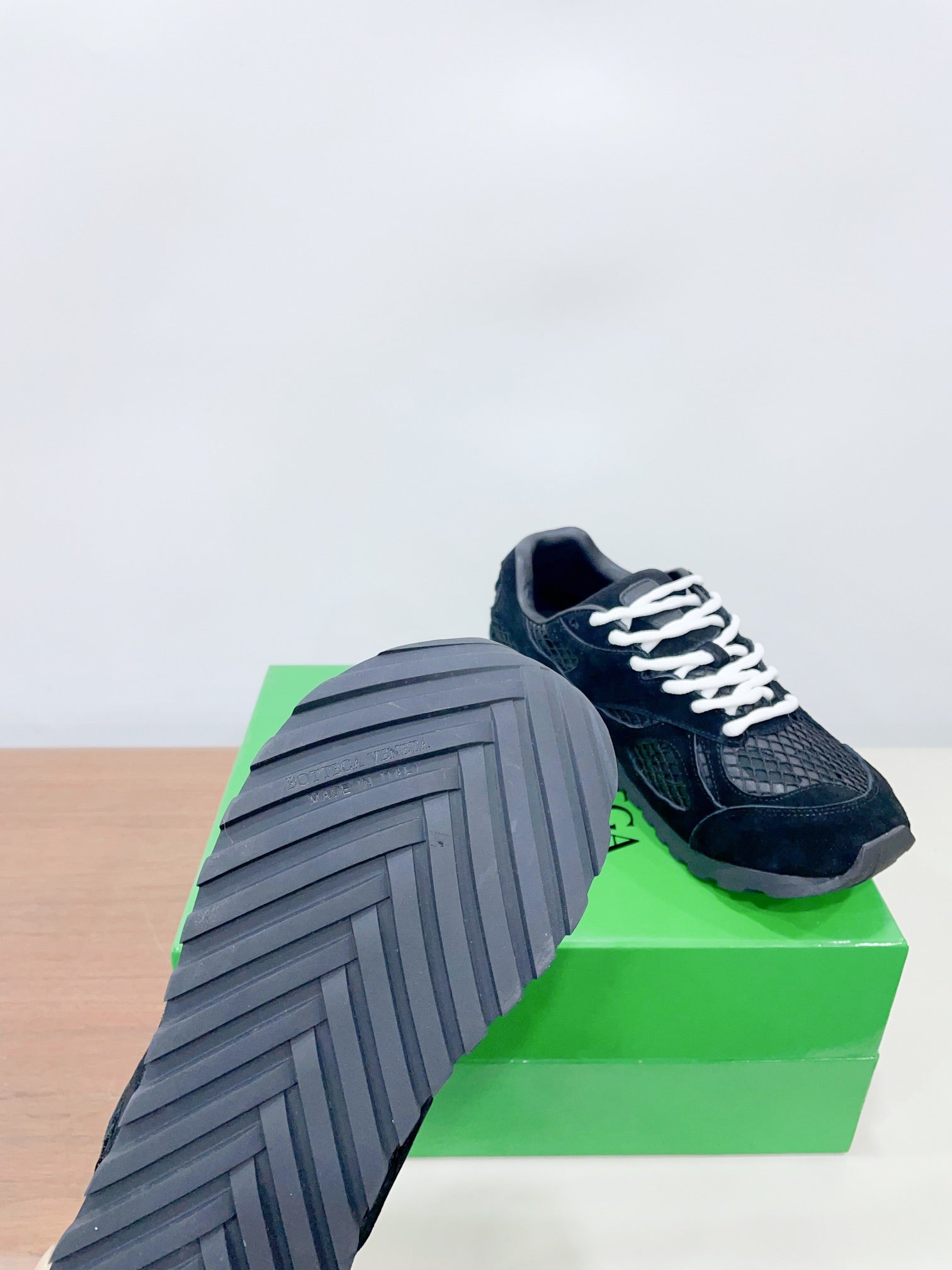 BOTTEGA VENETA ORBIT SNEAKER IN BLACK SUEDE AND TECHNICAL MESH
