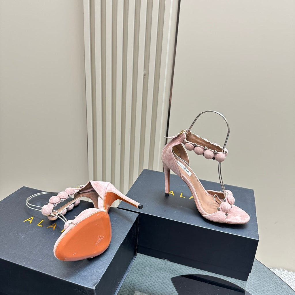 ALAIA HIGH HEEL SANDAL 10 CM IN LIGHT PINK SUEDE