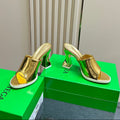 BOTTEGA VENETA HIGH MULE 95 MM IN GOLD CALFSKIN